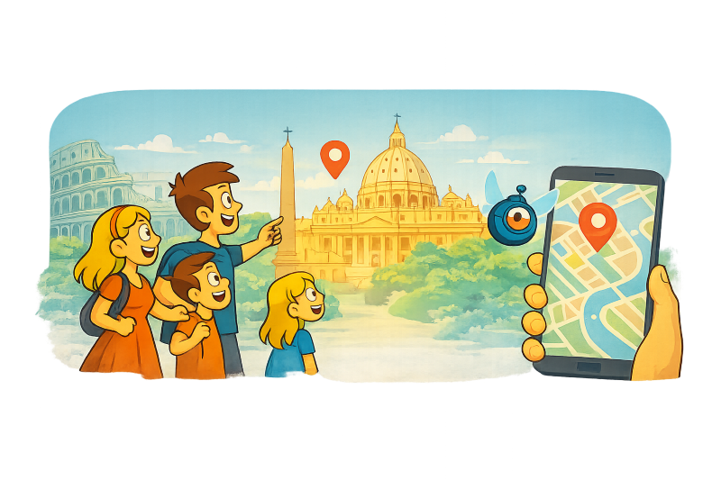 Family and map illustration