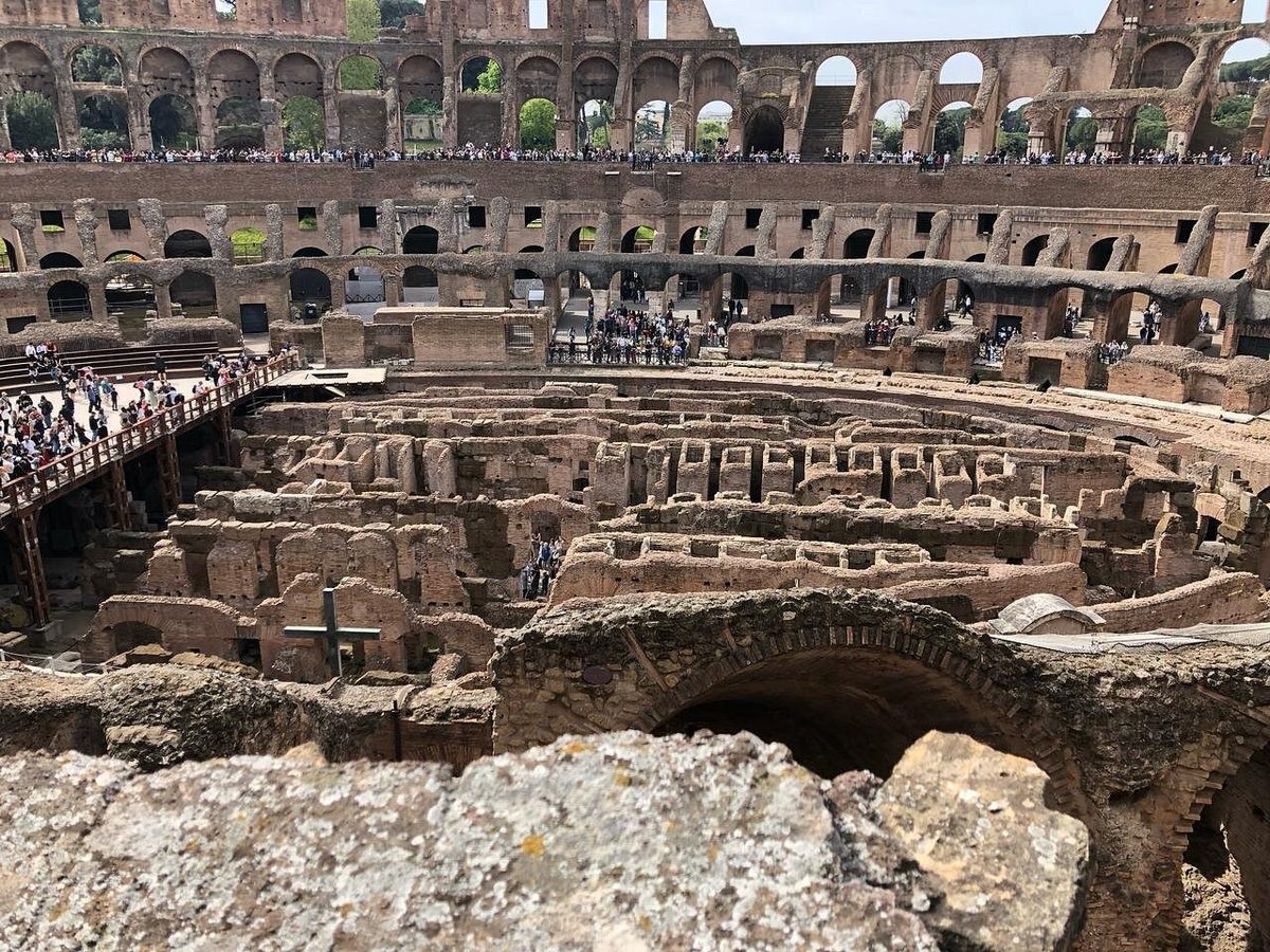 The tiers and the underground of the Colosseum from the upper gallery