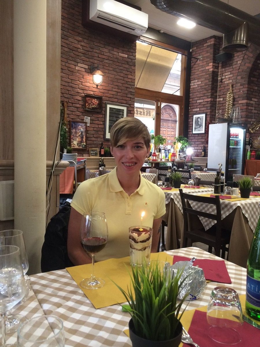 A guest at a table in an Italian restaurant